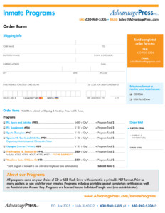 Printable Inmate Program Order Form